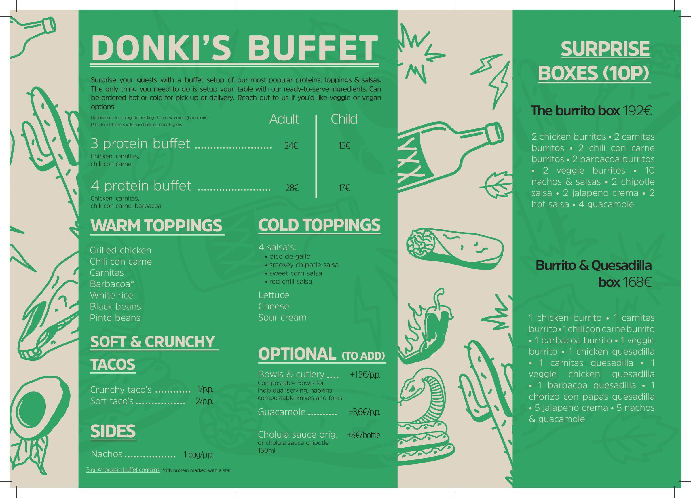 Menu Donki — verso, buffet et toppings